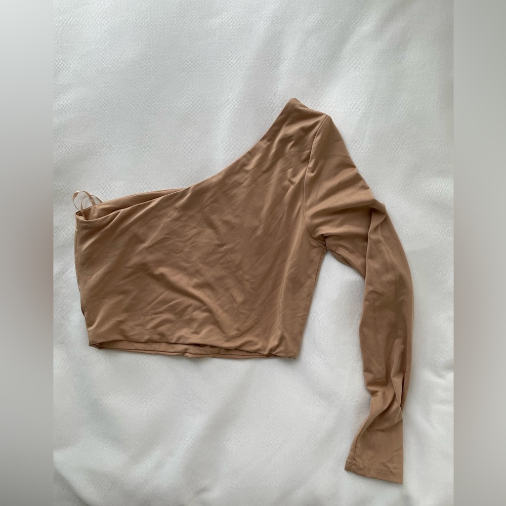 Beige One Shoulder Crop Top - size S